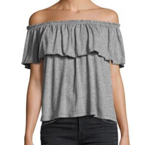 Current/Elliott Size 2/US 6 Anthropologie Ruffle Top Heather Gray Off Shoulder